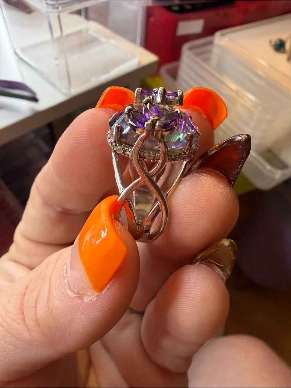 Mystic Topaz and Amethyst Cocktail Ring - Silver
